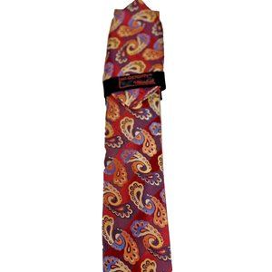 Steven Land Men's Tie & Pocket Square Red Orange Blue Beige Hi-Density Hand Made